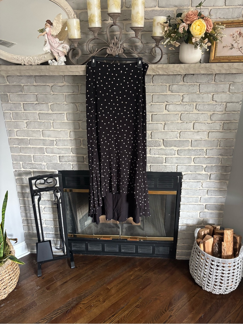 Black Polka Dot Midi Skirt - Women's Flowy Ruffle Hem
